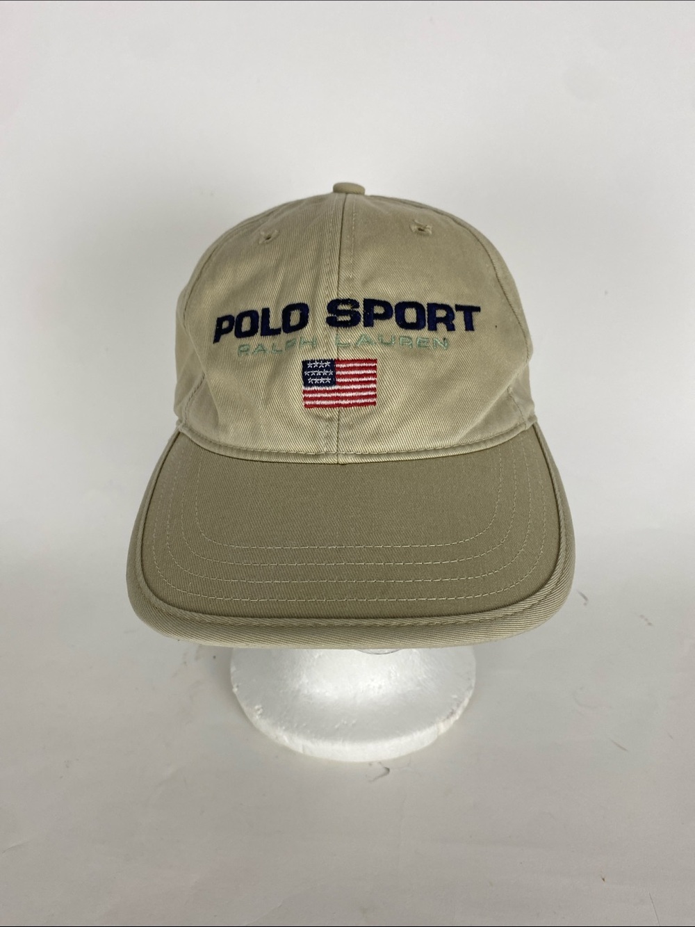 Vtg Polo Sport Ralph Lauren Hat Cap Strapback Leather Straps Beige .